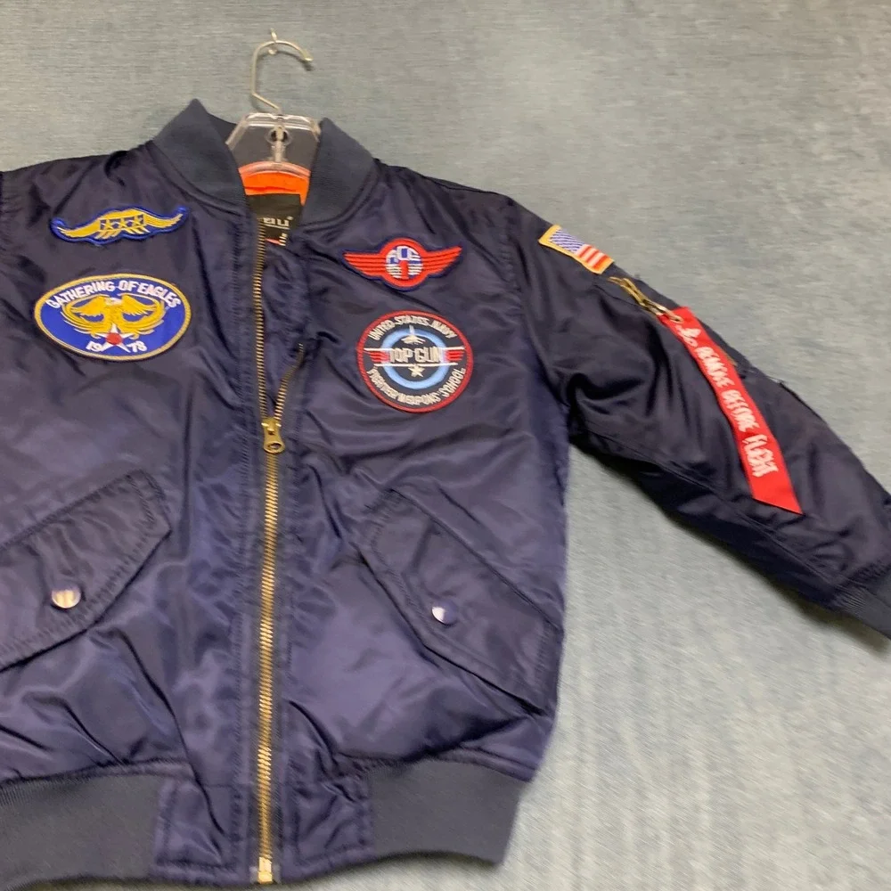 Da Fei Li Top Gun MA-1 Bomber Jacket Kids 6 Navy Blue Long Sleeve Full Zip